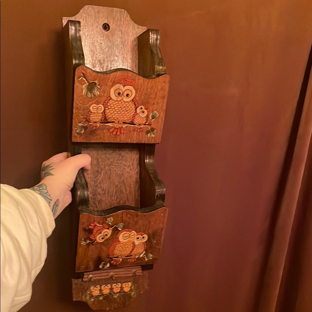 Vintage wooden owl letter mail organizer